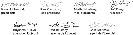 Exécutif provincial signatures