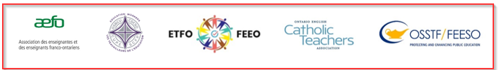 aefo, CUPE, ETFO-FEEO, Catholic Teachers Association, OSSTF-FEESO Logos