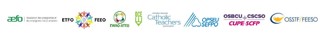 aefo, etfo, ewag, oce, catholic teachers, opseu, cupe/scfp, osstf/feeso logos