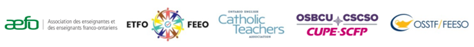 AEFO, ETFO/FEEO, Catholic Teachers, OSBCU/CSCSO, OSSTF/FEESO Logos