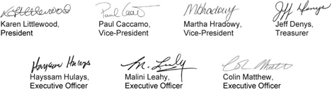 Provincial Executive signatures
